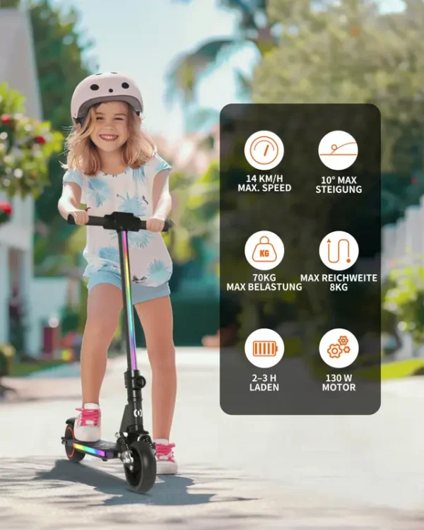 E-RIDES Kinder E-Scooter S5 für 6-12 Jahre, Faltbares Design mit LED-Lichtern, 14km/h,  8 km Reichweite, 130W Motor, Vorderrad-Federung, Geschenk für Kinder - Image 5
